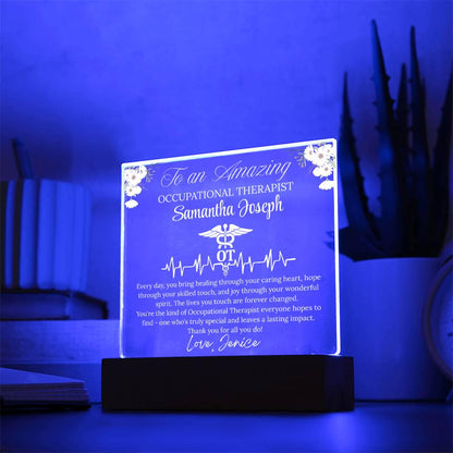 Occupational Therapist Gift Personalized Acrylic Plaque With LED Base – view 3