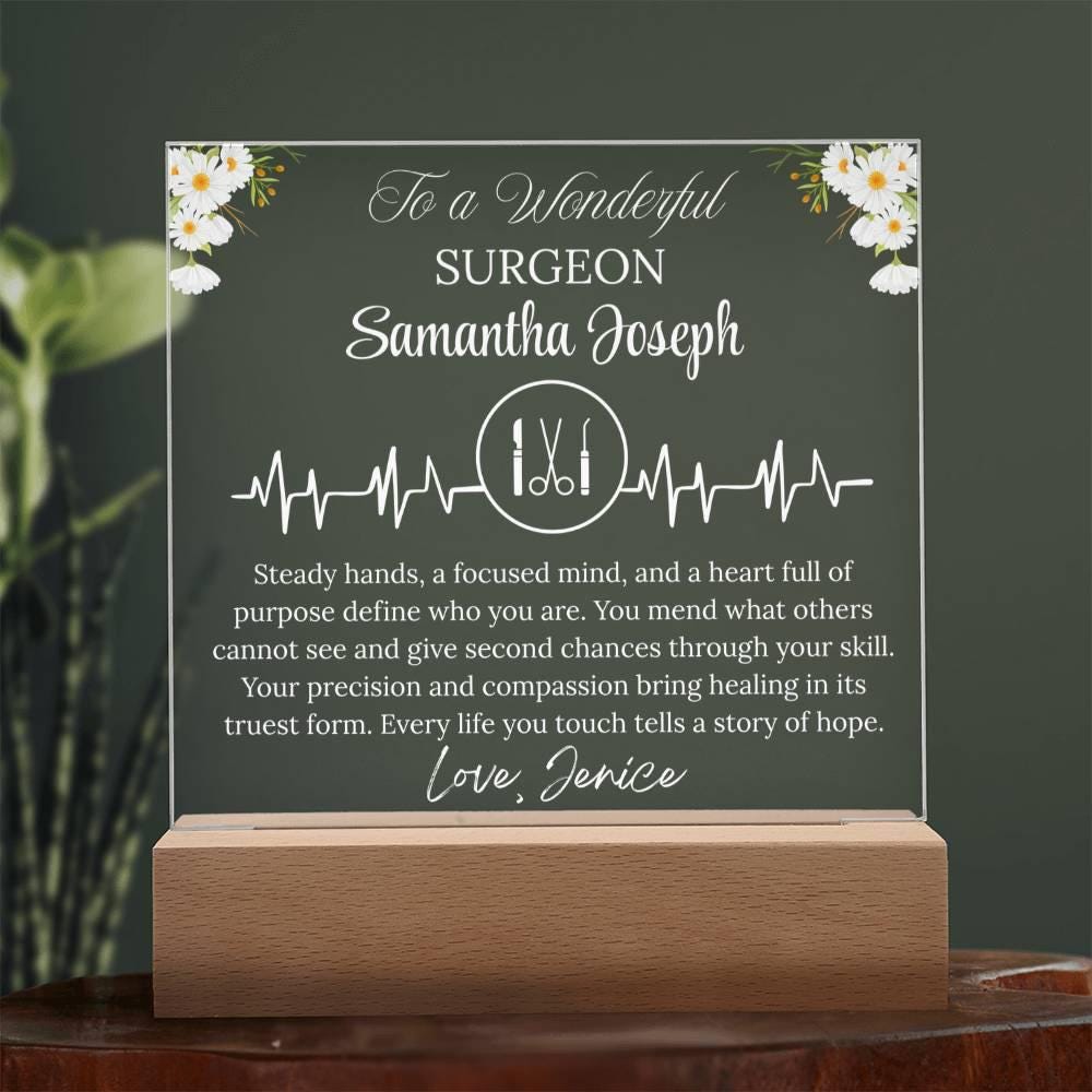 Surgeon Gift Personalized Acrylic Plaque With LED Base – Brain – view 8