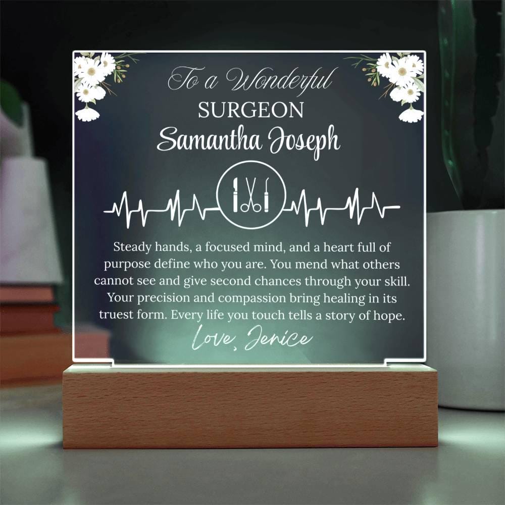 Surgeon Gift Personalized Acrylic Plaque With LED Base – Brain