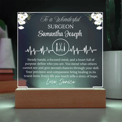 Surgeon Gift Personalized Acrylic Plaque With LED Base – Brain