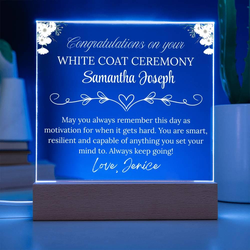 White Coat Ceremony Gift Personalized Acrylic Plaque With LED Base – view 4