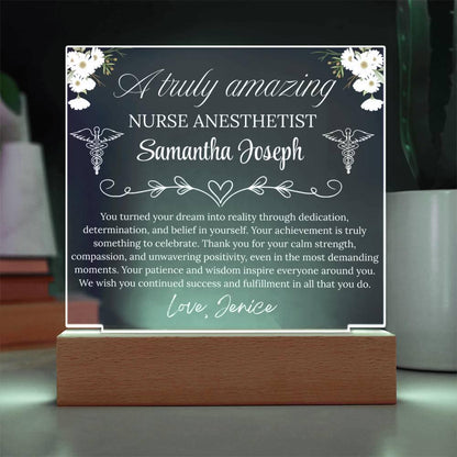 Nurse Anesthetist Gift Personalized Acrylic Plaque With LED Base