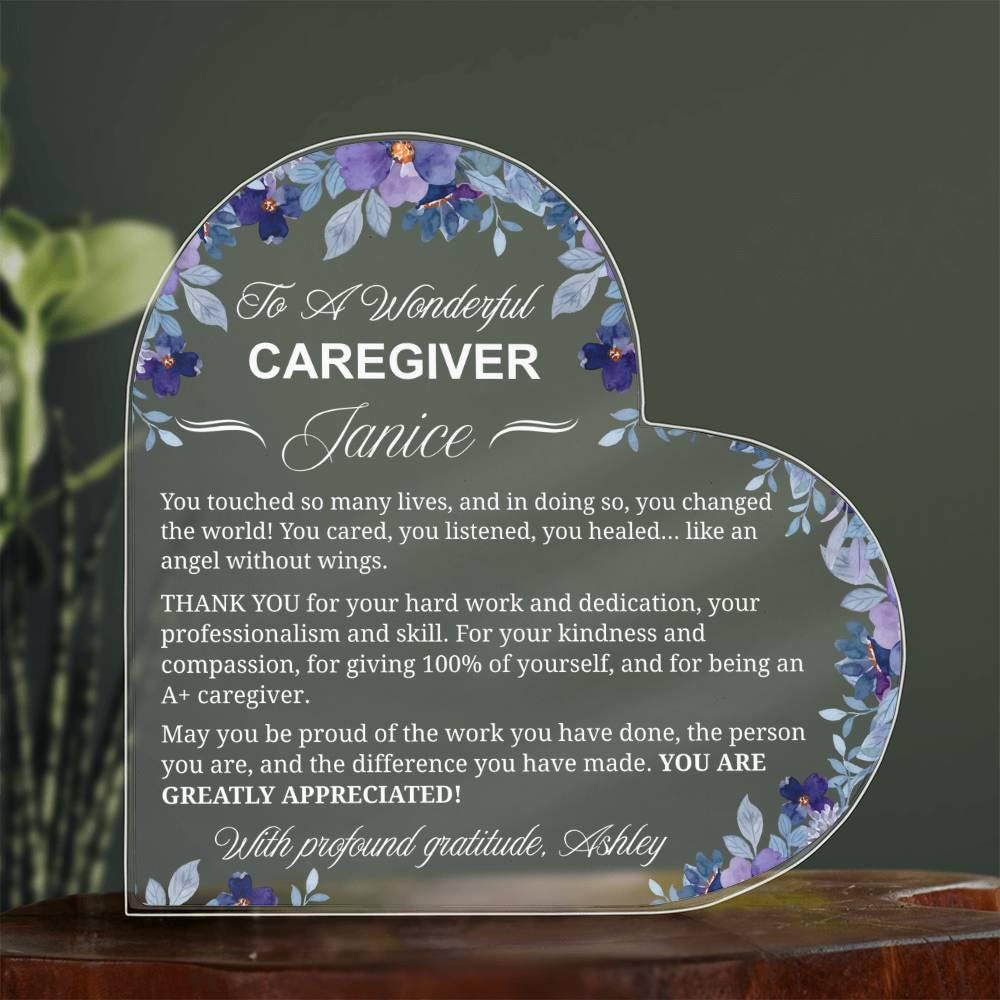 Personalized Caregiver Gift Heart Acrylic Plaque – Appreciation Gift