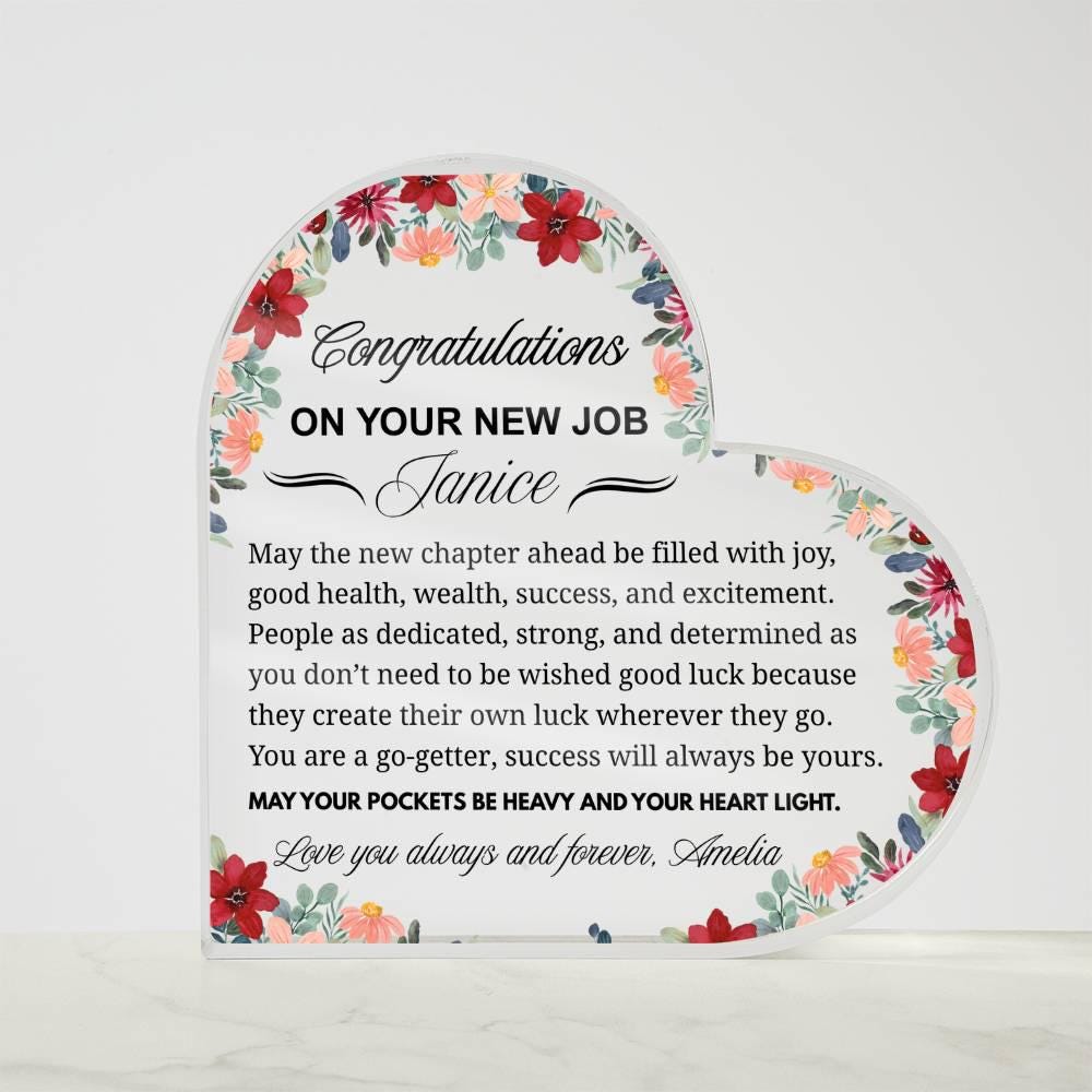 New Job Gift Personalized Heart Acrylic Plaque – Congratulations – view 4