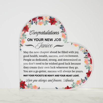 New Job Gift Personalized Heart Acrylic Plaque – Congratulations – view 4