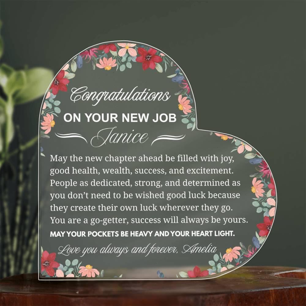New Job Gift Personalized Heart Acrylic Plaque – Congratulations – view 3