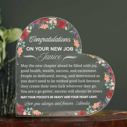 New Job Gift Personalized Heart Acrylic Plaque – Congratulations – view 3