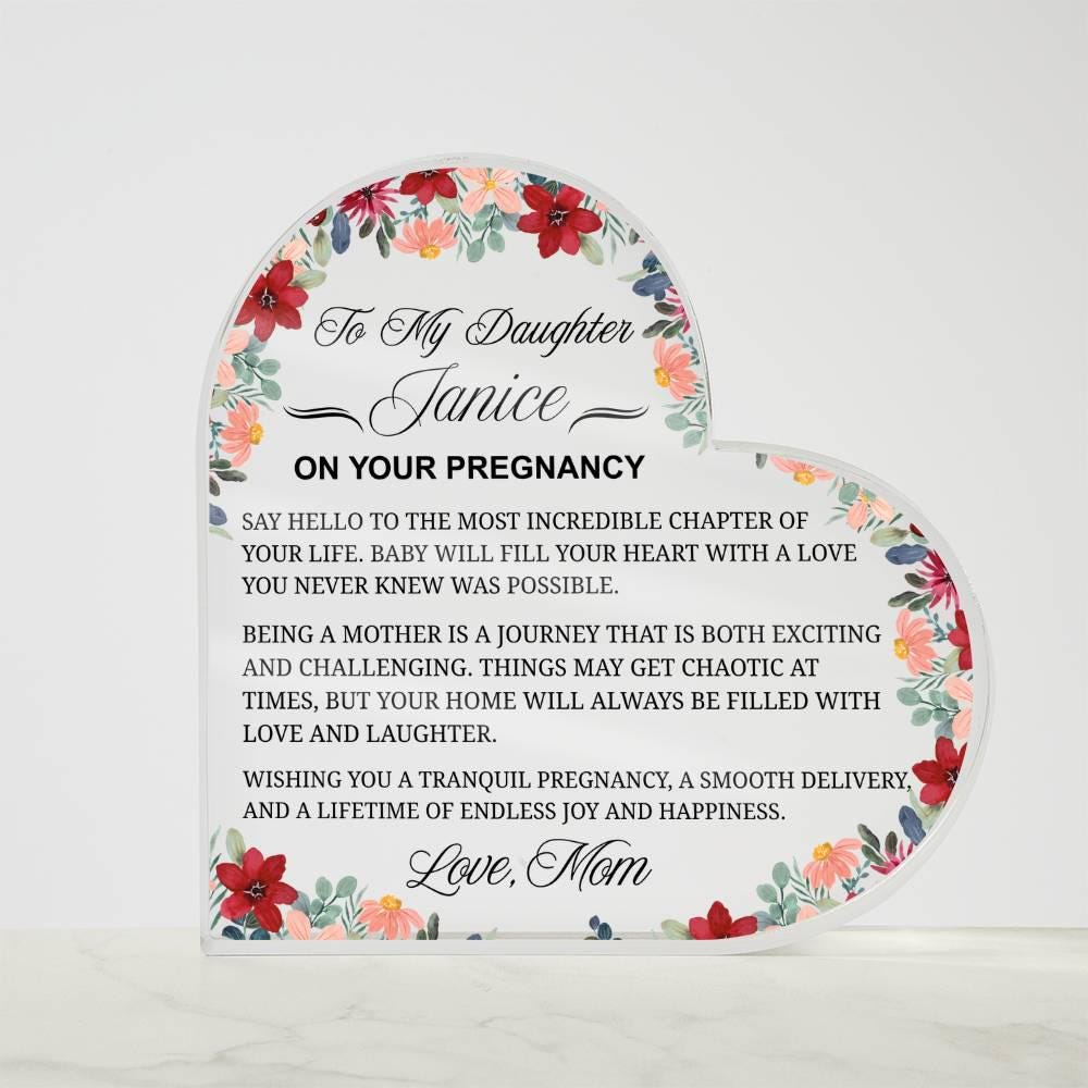 Personalized Daughter Pregnancy Gift Heart Acrylic Plaque – view 6