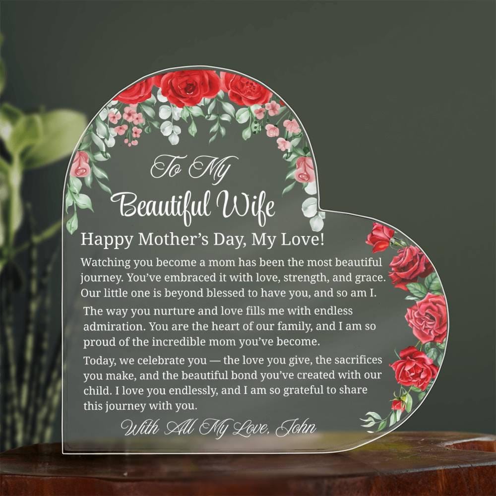 Mothers Day Gift for Wife Personalized Heart Acrylic Plaque
