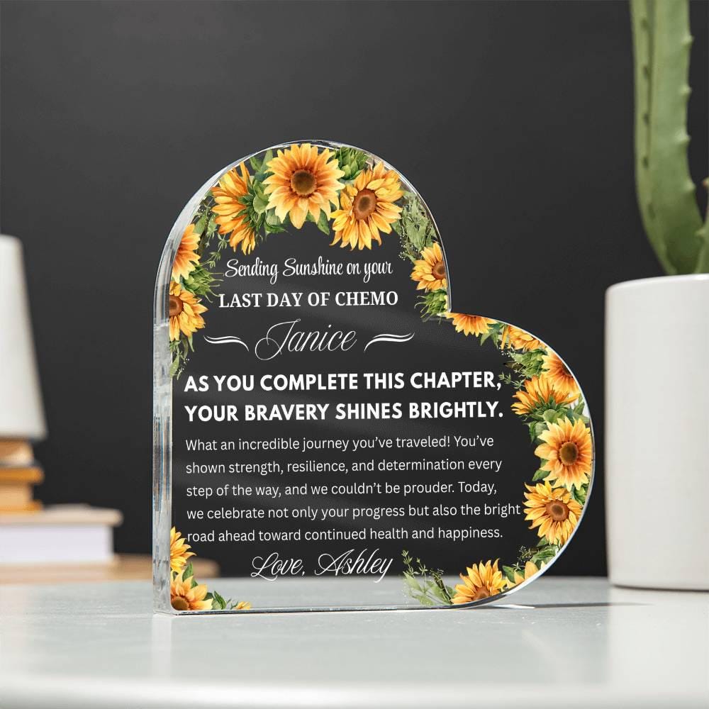 Last Day of Chemo Gift Personalized Heart Acrylic Plaque – Cancer – view 2