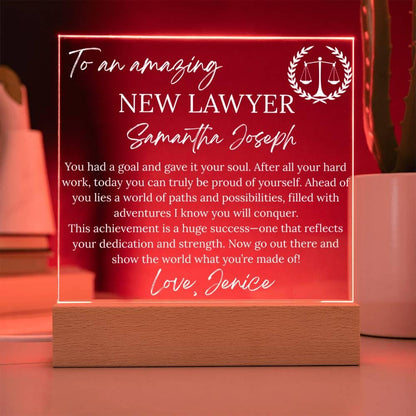 Personalized New Lawyer Gift Acrylic Square Plaque – view 4