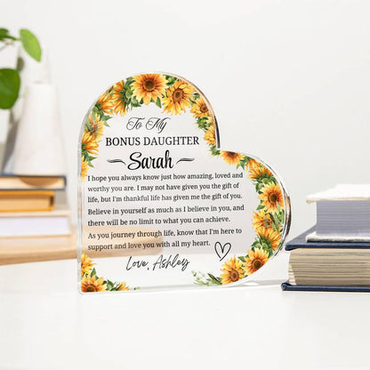 Bonus Daughter Gift Personalized Heart Acrylic Plaque – view 3