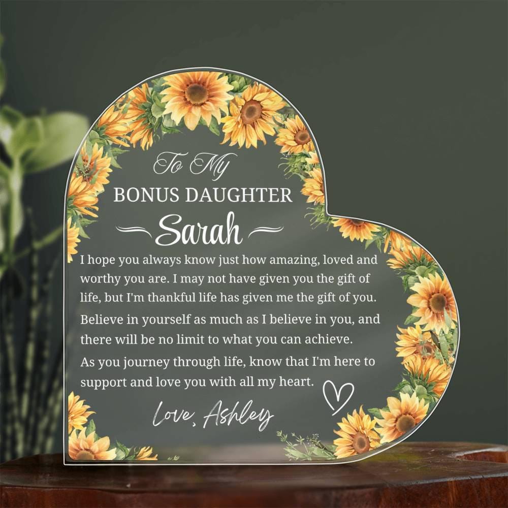 Bonus Daughter Gift Personalized Heart Acrylic Plaque