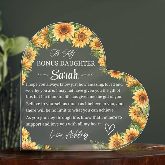 Bonus Daughter Gift Personalized Heart Acrylic Plaque