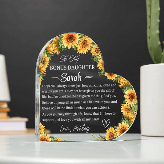 Bonus Daughter Gift Personalized Heart Acrylic Plaque – view 2