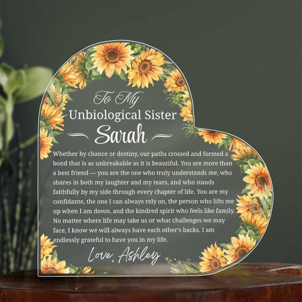 Unbiological Sister Gift Personalized Heart Acrylic Plaque – Best – view 3