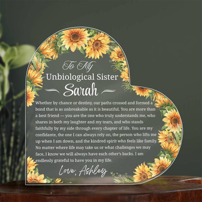 Unbiological Sister Gift Personalized Heart Acrylic Plaque – Best – view 3