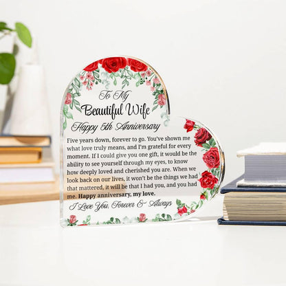 5th Anniversary Gift for Wife Personalized Heart Acrylic Plaque – view 4
