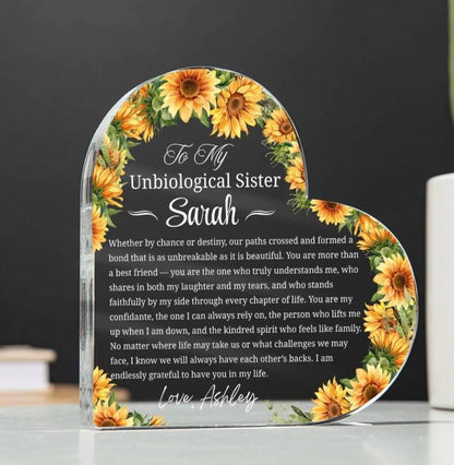 Unbiological Sister Gift Personalized Heart Acrylic Plaque – Best