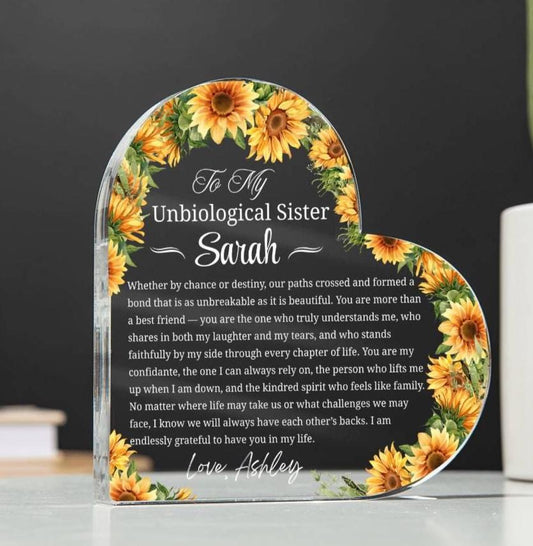 Unbiological Sister Gift Personalized Heart Acrylic Plaque – Best