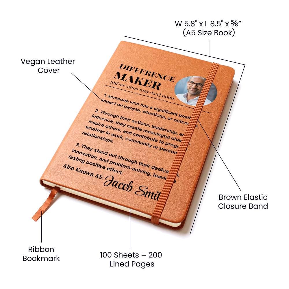 Difference Maker Personalized Photo Leather Journal – Gift for Mentor – view 3