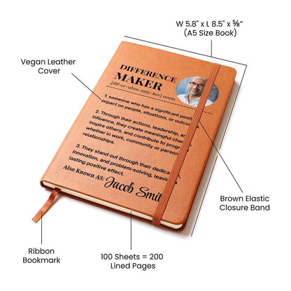 Difference Maker Personalized Photo Leather Journal – Gift for Mentor – view 3