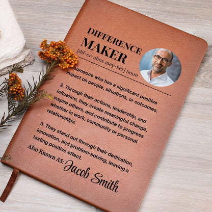 Difference Maker Personalized Photo Leather Journal – Gift for Mentor