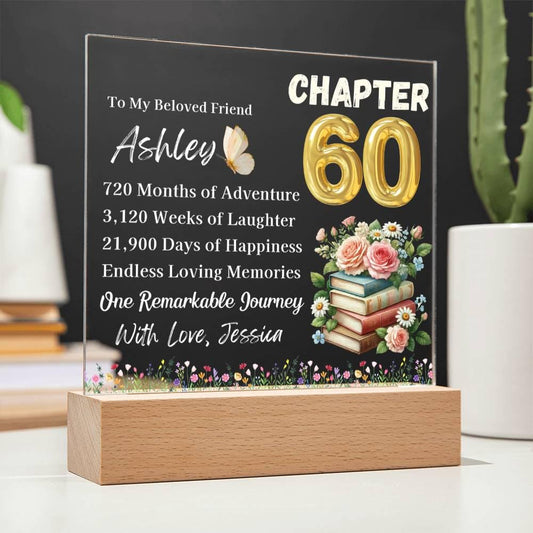 60th Birthday Gift Personalized Square Acrylic Plaque With LED Base