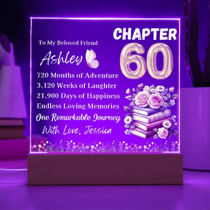 60th Birthday Gift Personalized Square Acrylic Plaque With LED Base – view 3