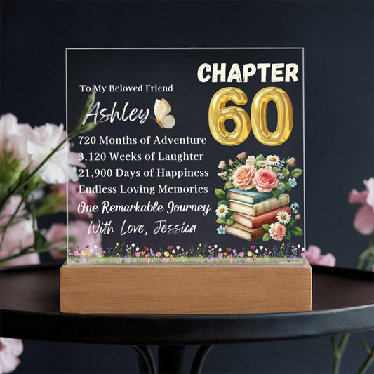 60th Birthday Gift Personalized Square Acrylic Plaque With LED Base – view 2