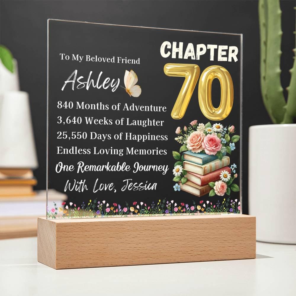 70th Birthday Gift for Women Personalized Acrylic Plaque With LED Base