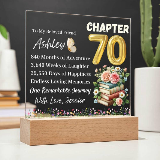 70th Birthday Gift for Women Personalized Acrylic Plaque With LED Base