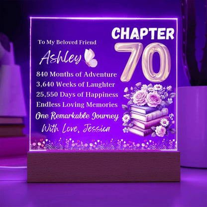 70th Birthday Gift for Women Personalized Acrylic Plaque With LED Base – view 4