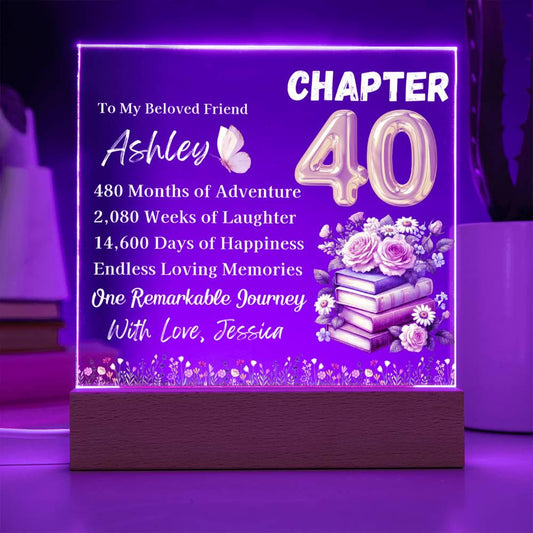 40th Birthday Gift Personalized Plaque With LED Base – Chapter 40 – view 2