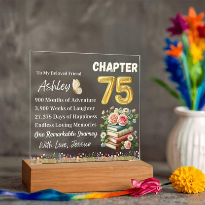 Personalized 75th Birthday Gift Acrylic Plaque With LED Base – view 9