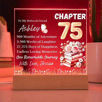 Personalized 75th Birthday Gift Acrylic Plaque With LED Base – view 4