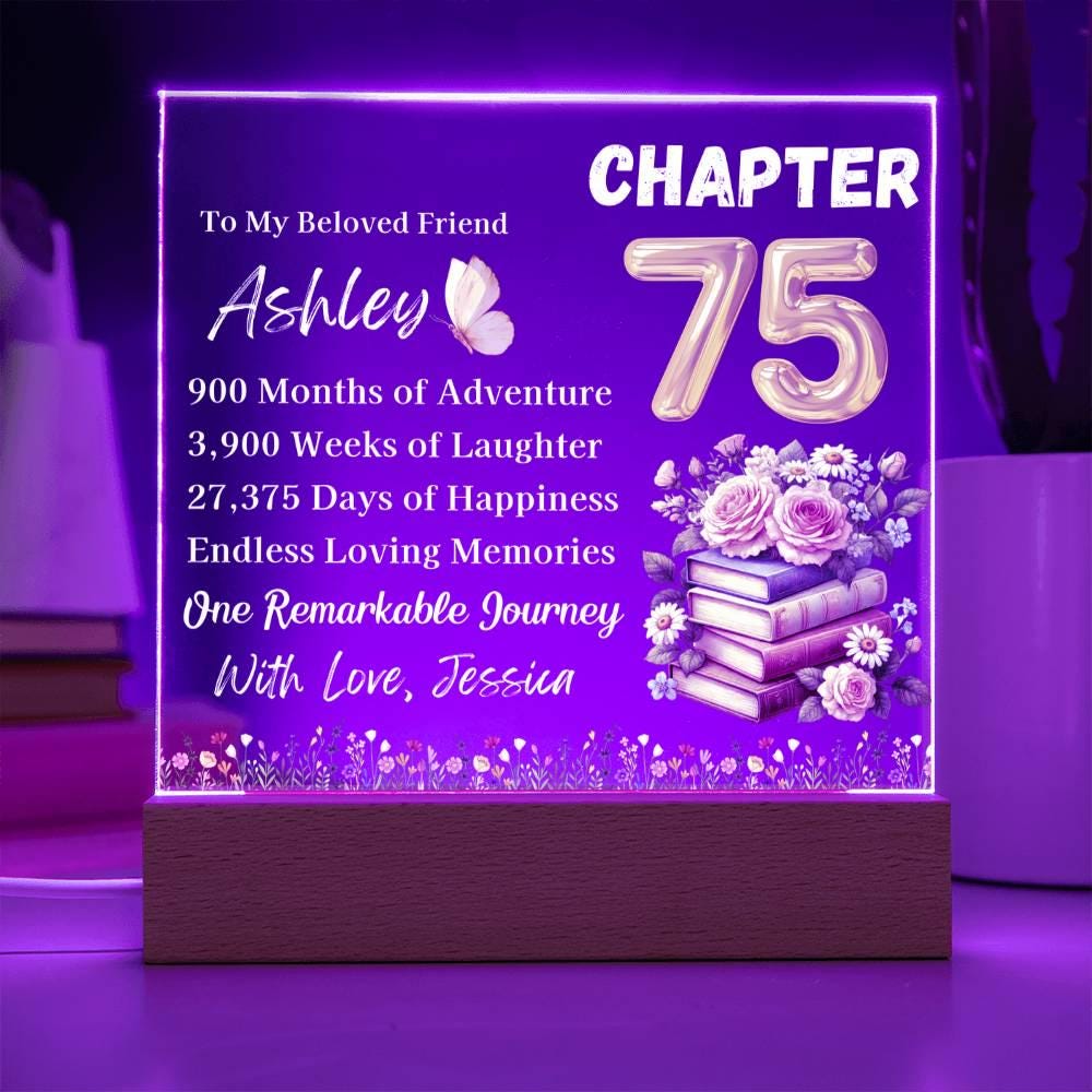 Personalized 75th Birthday Gift Acrylic Plaque With LED Base – view 3