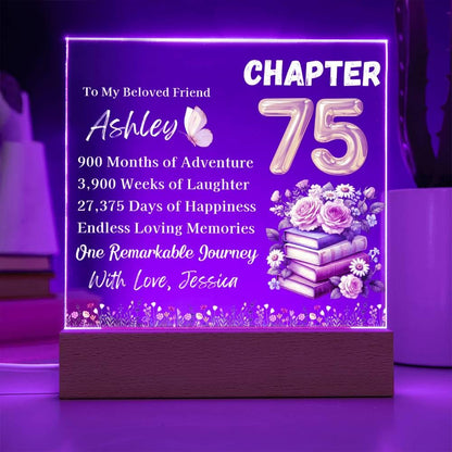 Personalized 75th Birthday Gift Acrylic Plaque With LED Base – view 3