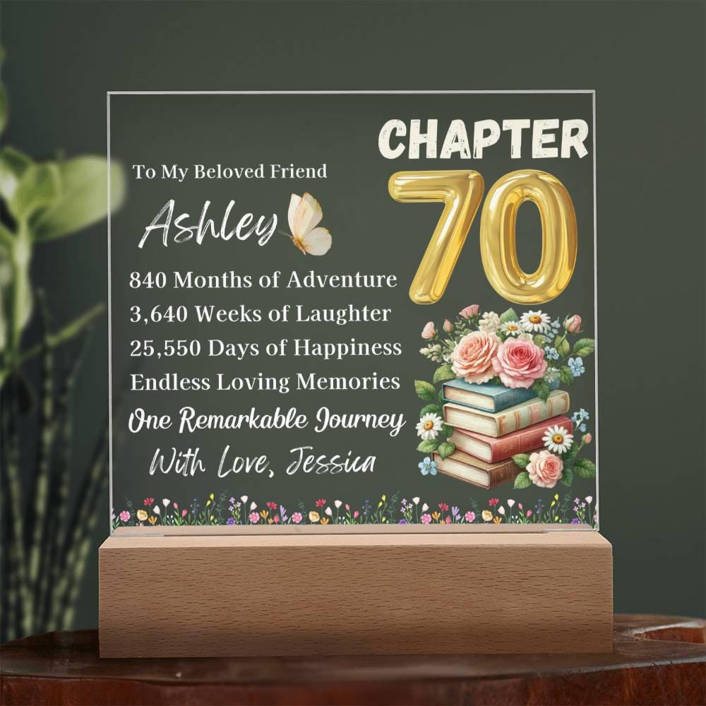 70th Birthday Gift for Women Personalized Acrylic Plaque With LED Base – view 8