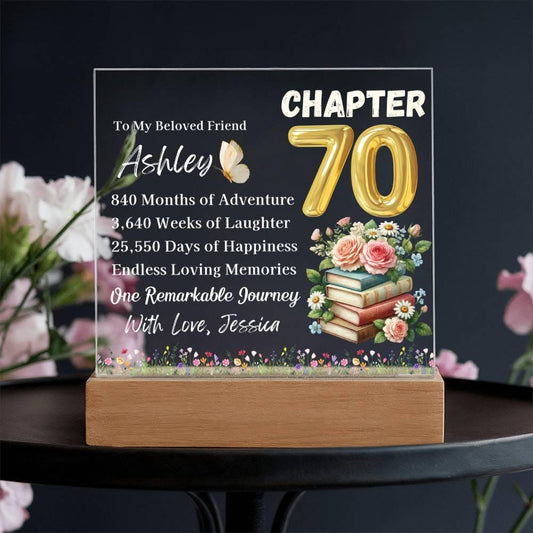 70th Birthday Gift for Women Personalized Acrylic Plaque With LED Base – view 2