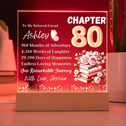 Personalized 80th Birthday Gift Acrylic Plaque With LED Base – view 5