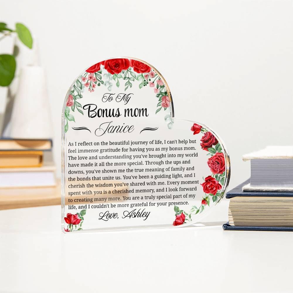 Personalized Bonus Mom Gift Acrylic Heart Plaque – Stepmother Gift – view 3