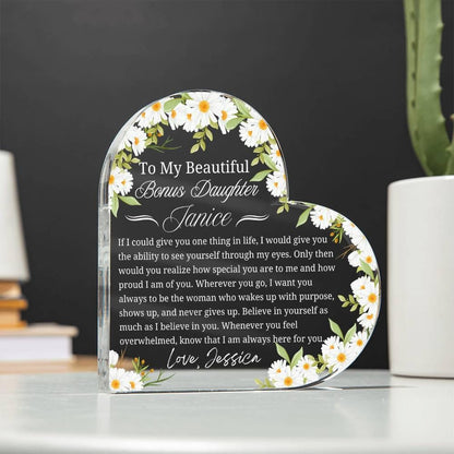 Bonus Daughter Personalized Gift Heart Acrylic Plaque – Birthday Gift – view 2