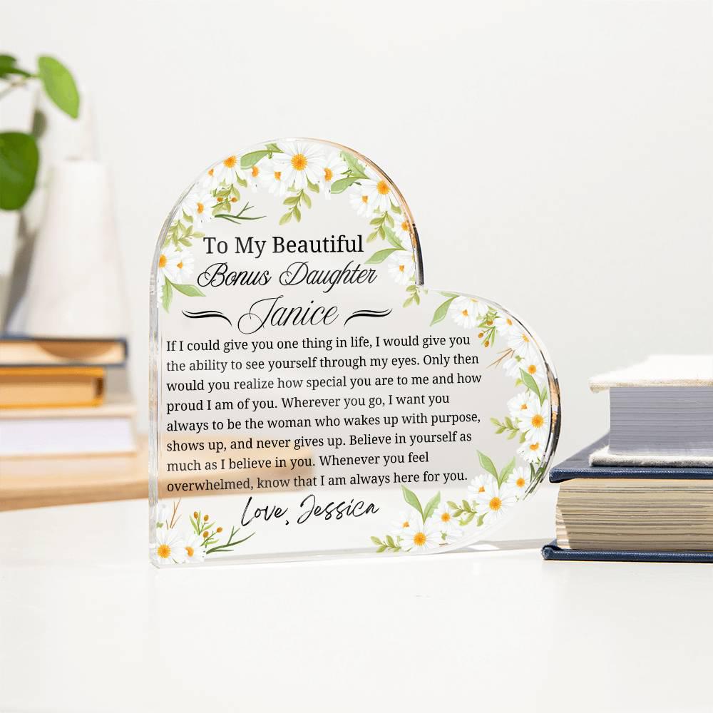 Bonus Daughter Personalized Gift Heart Acrylic Plaque – Birthday Gift – view 3