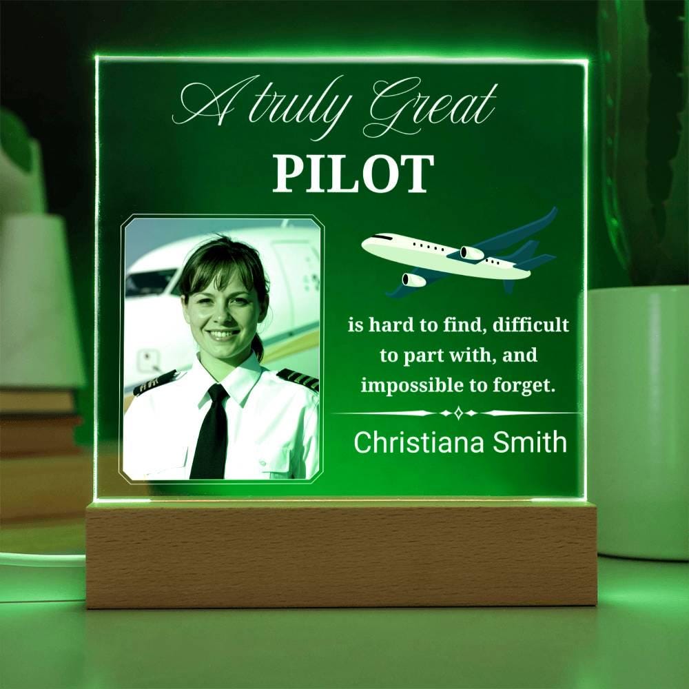 Pilot Gift Personalized Photo Acrylic Plaque With LED Base – view 9