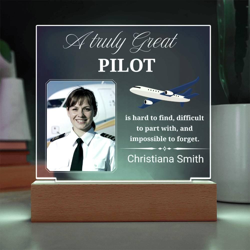 Pilot Gift Personalized Photo Acrylic Plaque With LED Base – view 2