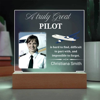Pilot Gift Personalized Photo Acrylic Plaque With LED Base – view 2