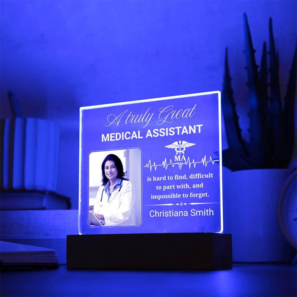 Medical Assistant Gift Personalized Acrylic Plaque With LED Base – view 3