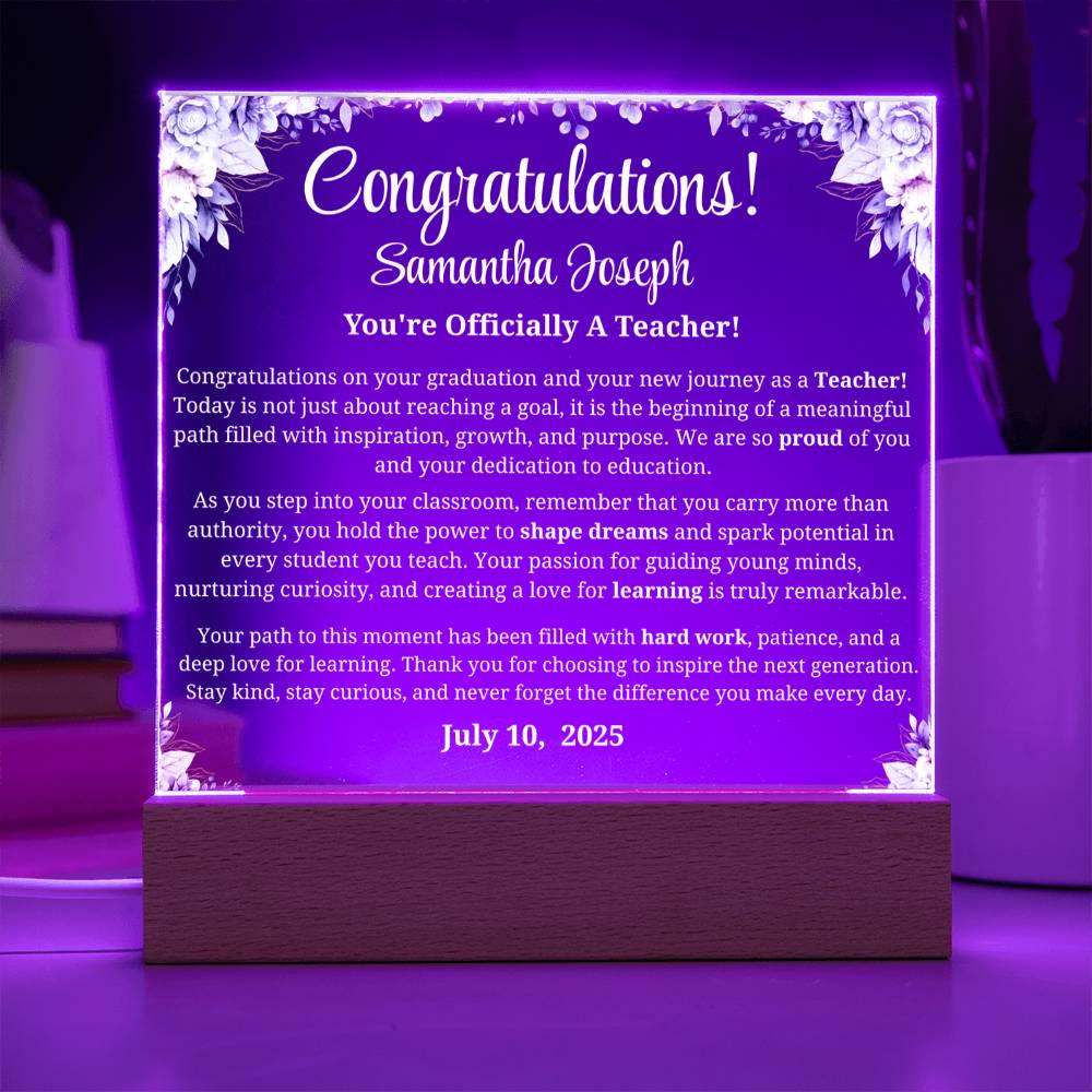 Personalized New Teacher Gift Acrylic Plaque With LED Base – view 5