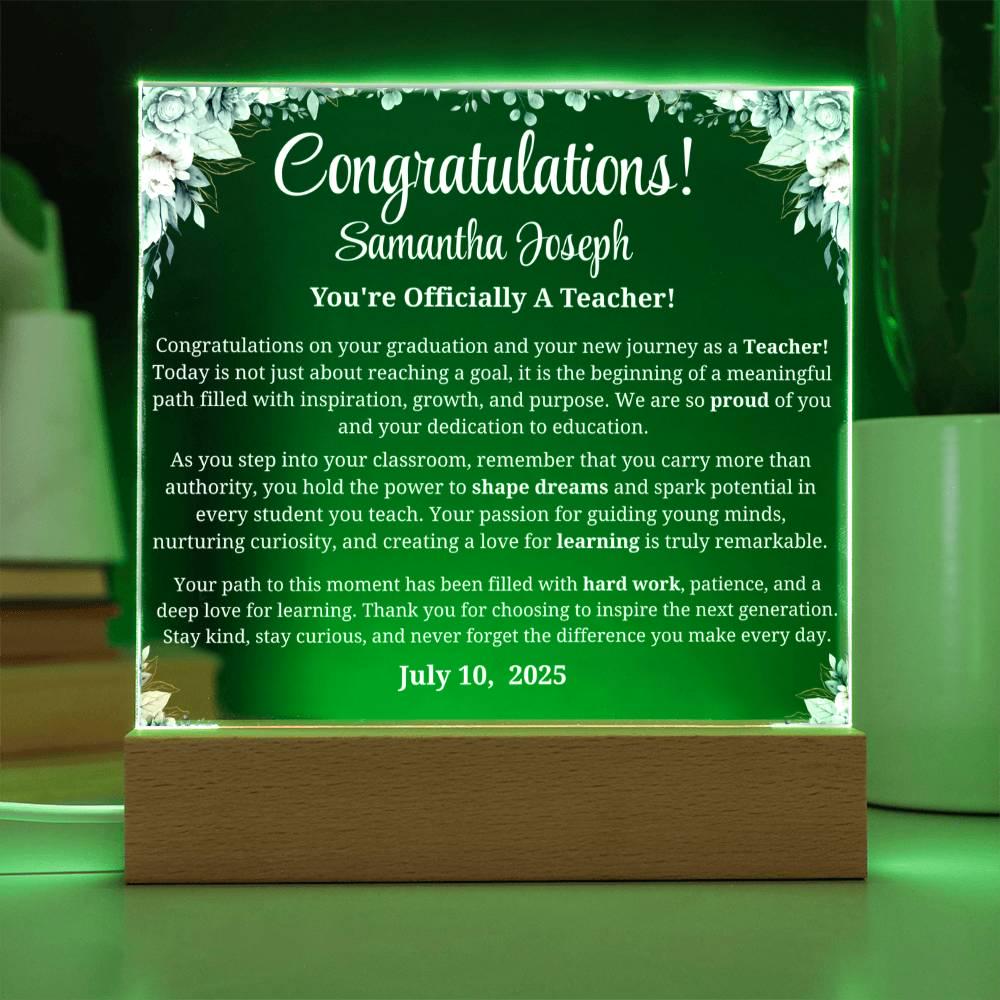 Personalized New Teacher Gift Acrylic Plaque With LED Base – view 8
